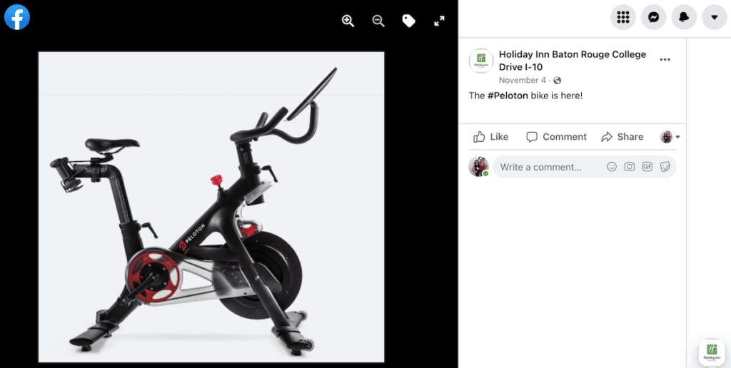 peloton bike at louisiana hotel Holiday Inn Baton Rouge College Drive I-10